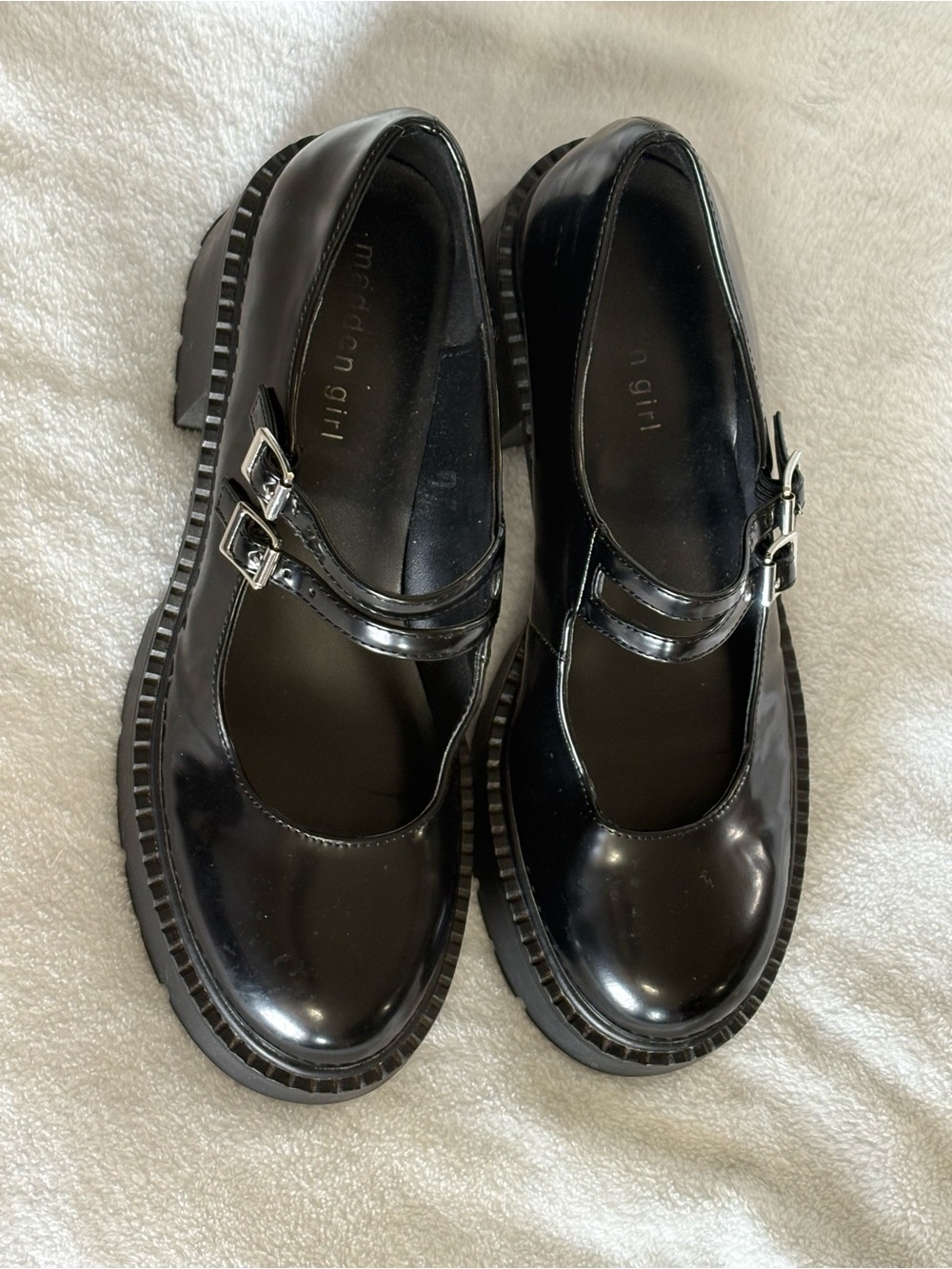 Madden Girl Black Patent Mary Jane Flats with Double Buckle